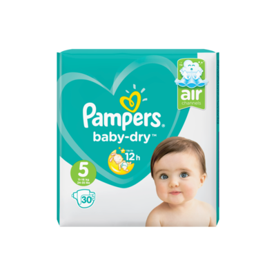 Pampers Baby-Dry Maat 5, 30 Luiers, Voor Droge Ademende Huid